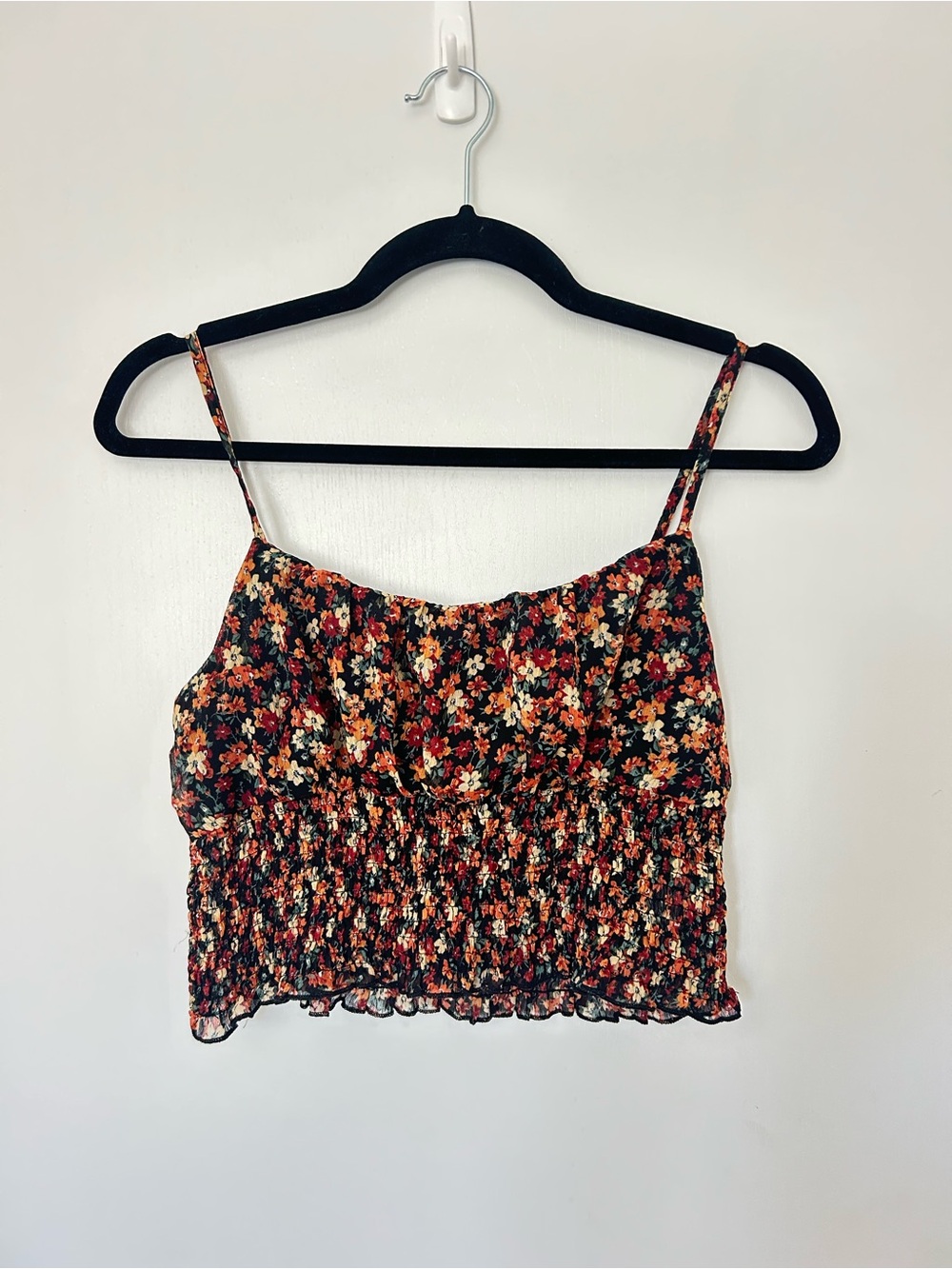 Floral Smocked Crop Cami Top - Black Multi